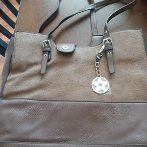 Bueno Brown Leather Shoulder Bag with Charm